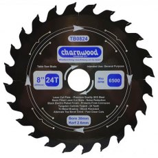 Charnwood Tungsten Carbide Tipped (TCT) Table Saw Blade 200mm x 30mm Bore Laser Cut SK5 Steel 2.6K
