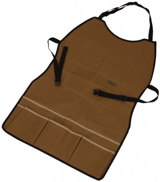Draper Carpenters Heavy-Duty Tear Resistant Fabric Apron with 7-Pockets - Colour Natural